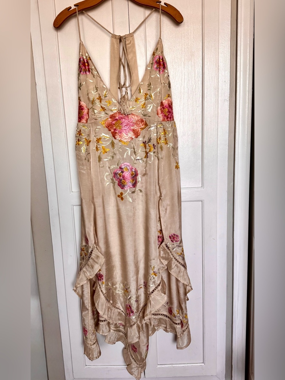 Free People Cream Floral Embroidered V-Neck Slip Dress - Picture 7 of 16